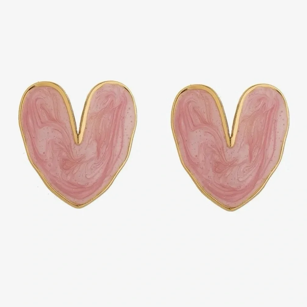 Pink Enamel Heart Earrings (7000)